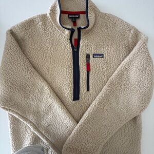 Patagonia Tan Fleece Jacket with Navy Trim